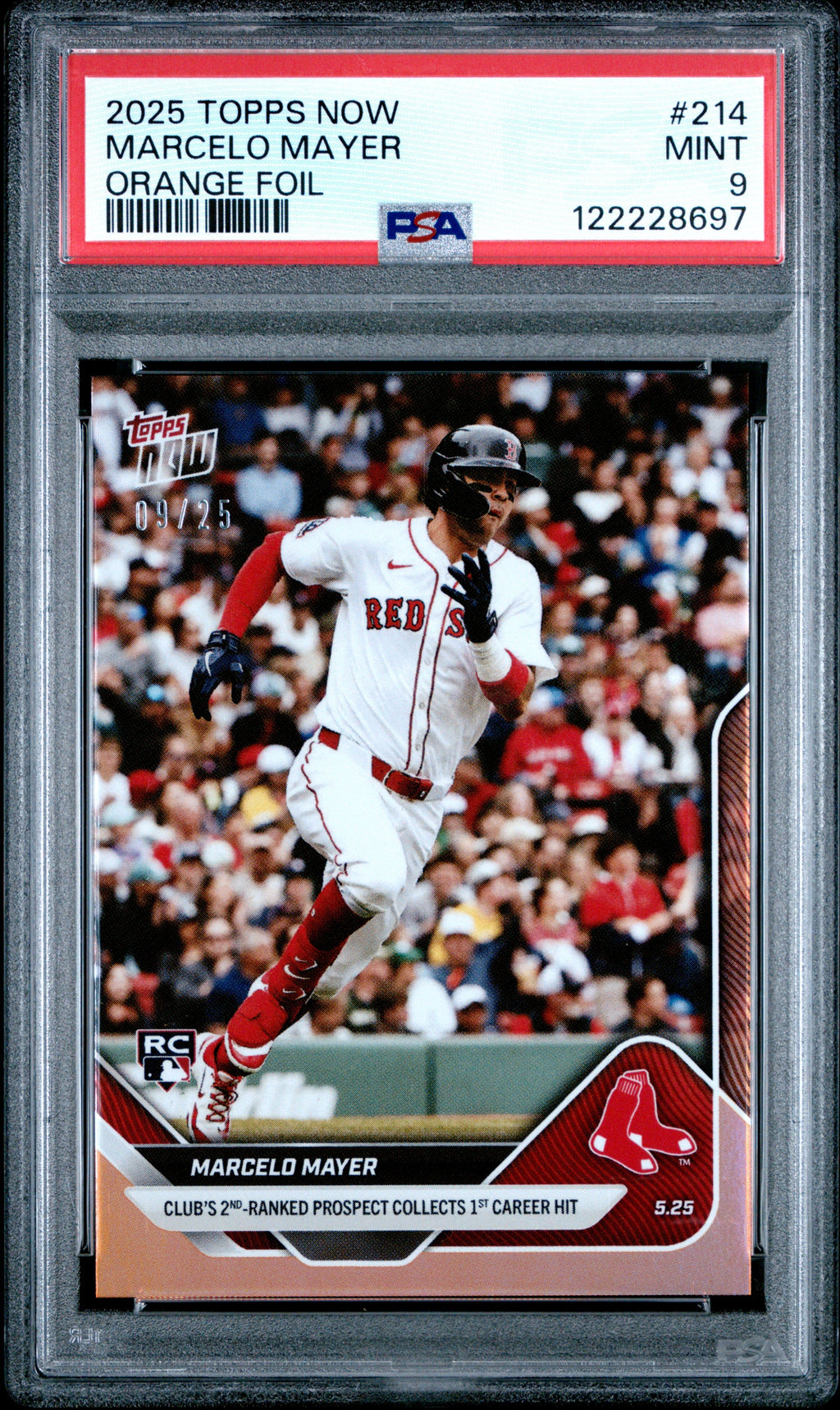 Graded 2025 Topps Now Marcelo Mayer #214 Orange Foil /25 Rookie RC Baseball Card PSA 9 Mint