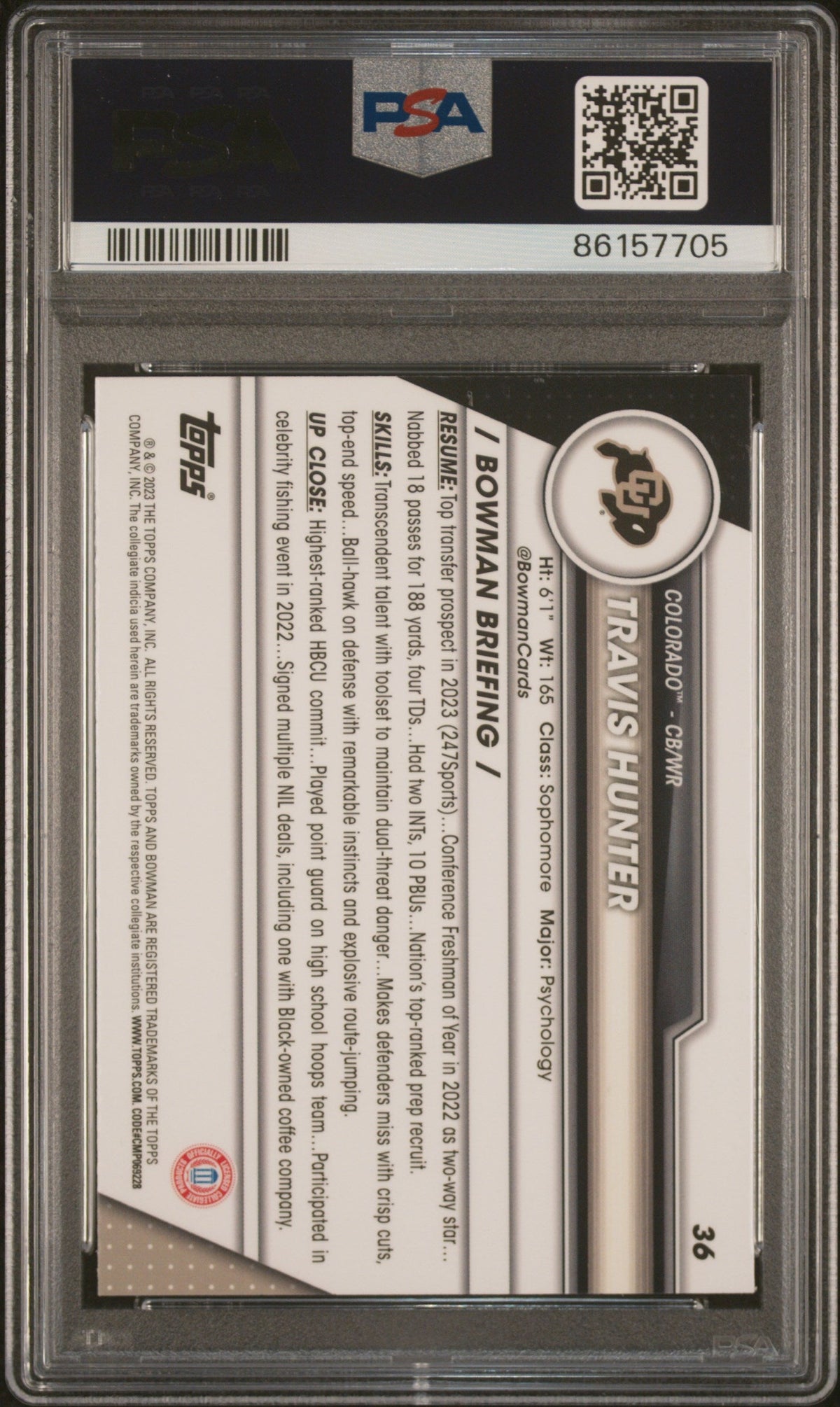 Graded 2023 Topps Bowman U Sapphire Travis Hunter #36 Rookie RC Football Card PSA 10 Gem Mint