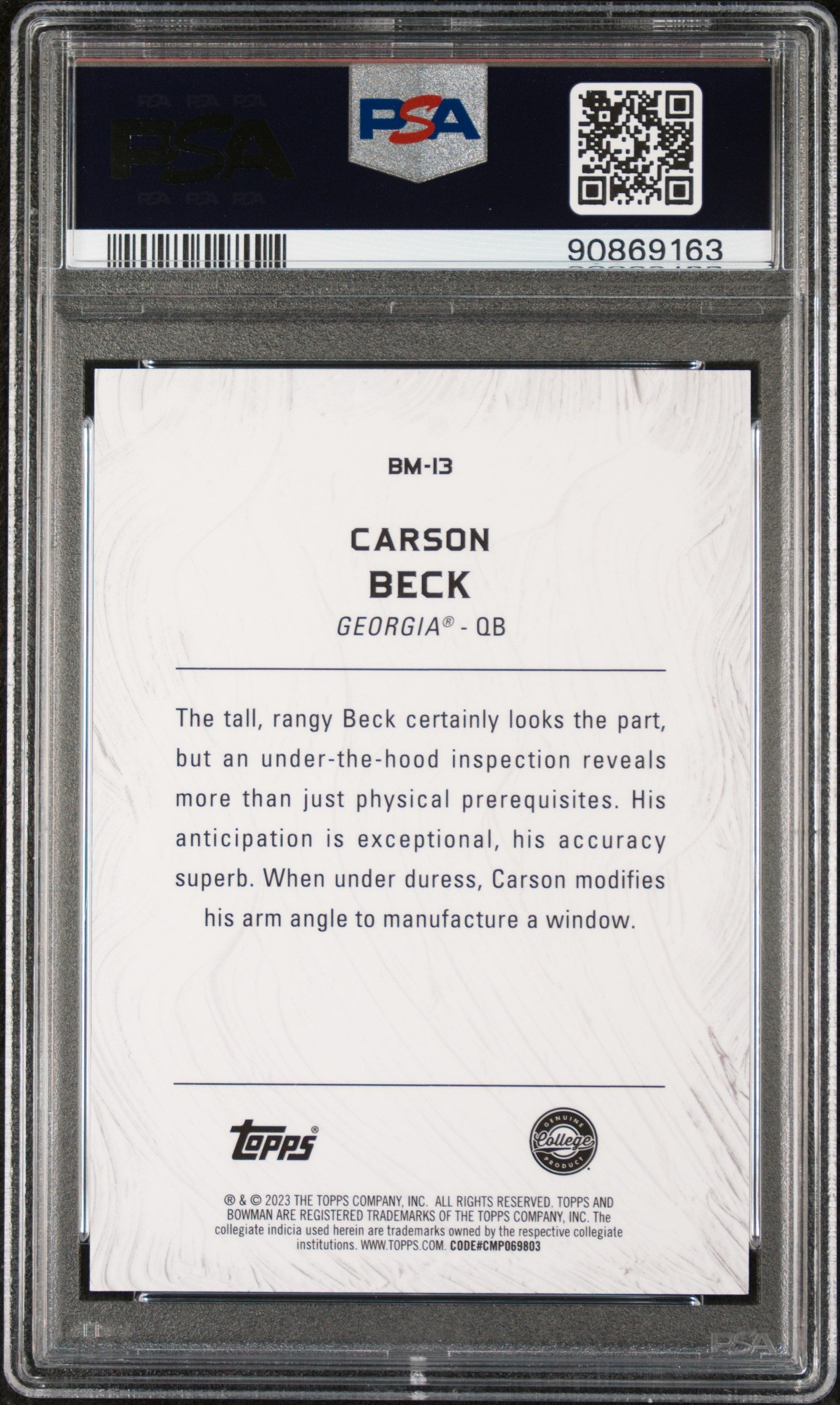 Graded 2023 Topps Bowman U Best Carson Beck #BM13 Masterpieces Geometric Rookie RC Football Card PSA 10 Gem Mint