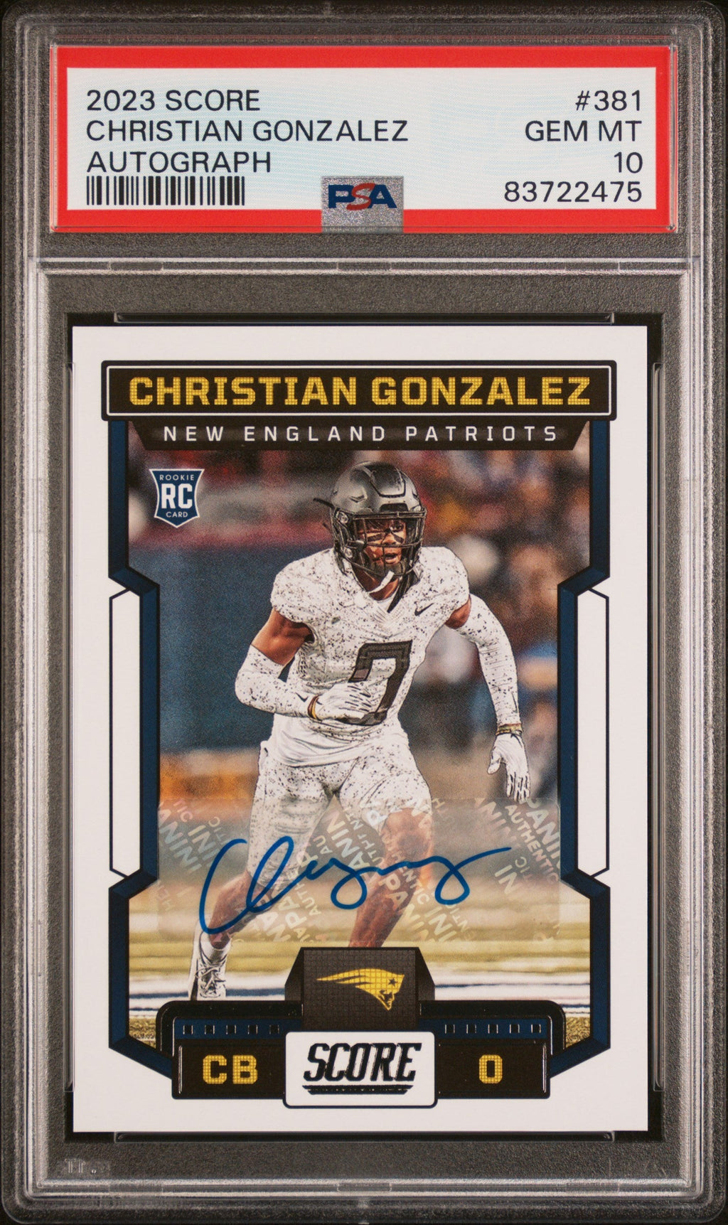 Graded 2023 Panini Score Christian Gonzalez #381 Autograph Rookie RC Football Card PSA 10 Gem Mint