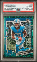 Graded 2023 Panini Donruss Jahmyr Gibbs #331 Optic Preview Green Velocity Rookie RC Football Card PSA 10 Gem Mint