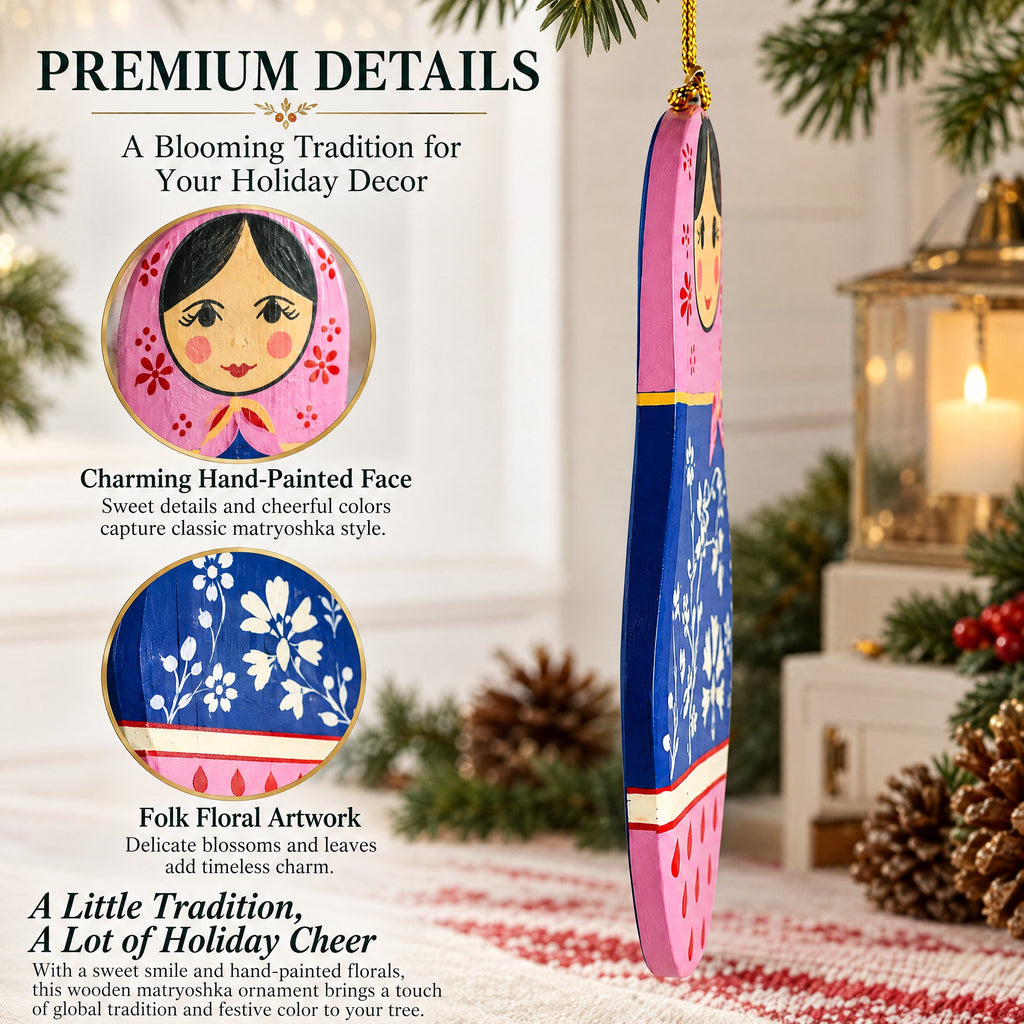 6 Matryoshka Dolls Wooden Christmas Ornaments