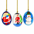3 Wooden Egg Christmas Ornaments Santa, Christmas Tree and Snowman