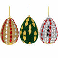 Set of 3 Mirrored and Golden Metal Leaf Wooden Egg Ornaments 3 Inches