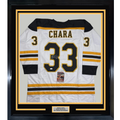 Framed Autographed/Signed Zdeno Chara 35x39 Boston White Hockey Jersey JSA COA