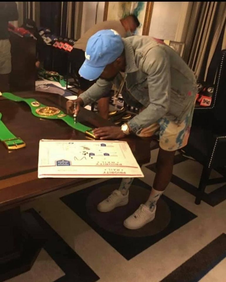 Floyd Money Mayweather Jr. Signed I Fight For the Check Framed Canvas  BAS