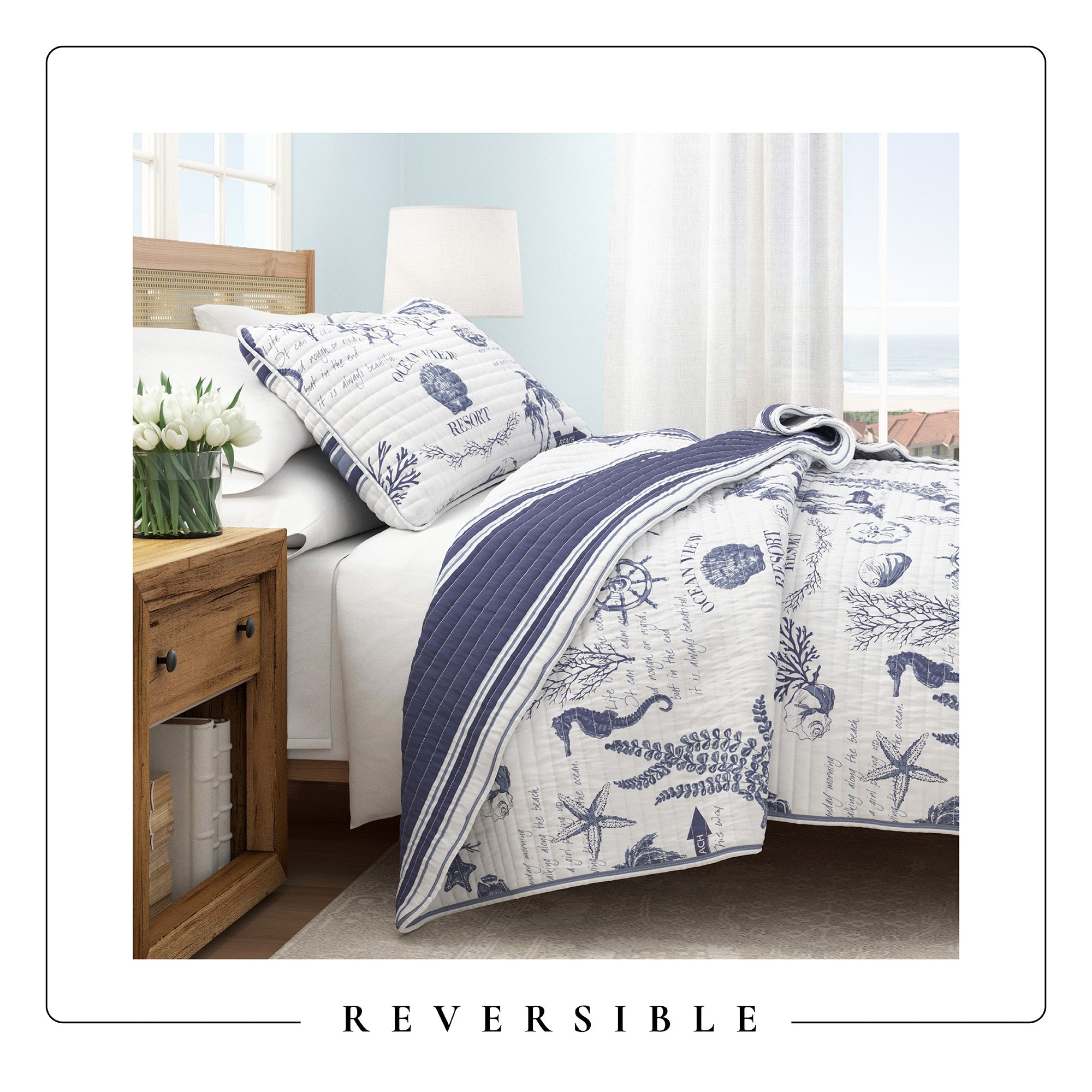 Coastal Printed Cotton Quilt Set - Calypso Collection