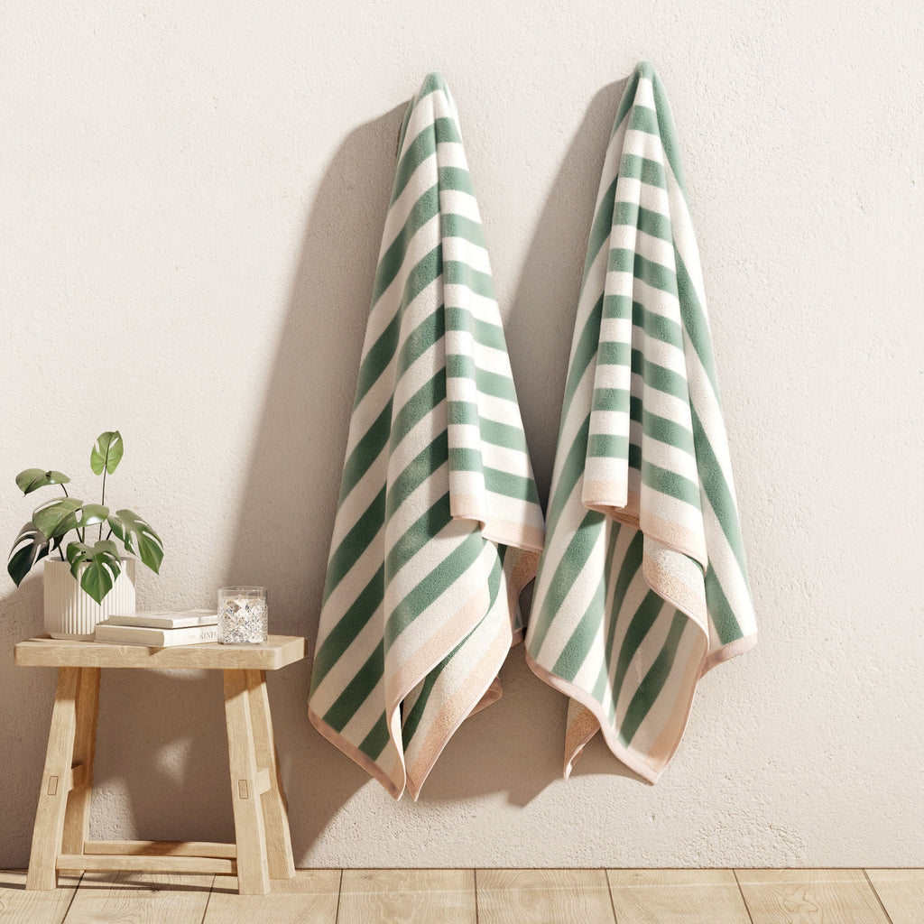 Oversized Striped Border Cabana Beach Towels - Santa Cruz