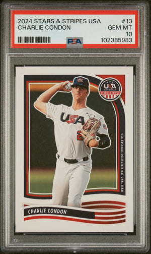Graded 2024 Panini Stars & Stripes USA Charlie Condon #13 Rookie RC Baseball Card PSA 10 Gem Mint